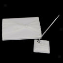 White Rhinestone Embellished Satin Wedding Guest Book Pen and Stand Set Gift