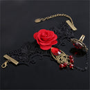 New Elegant Gothic Style Lace Red Rose Bracelet with Adjustable Finger Ring FT