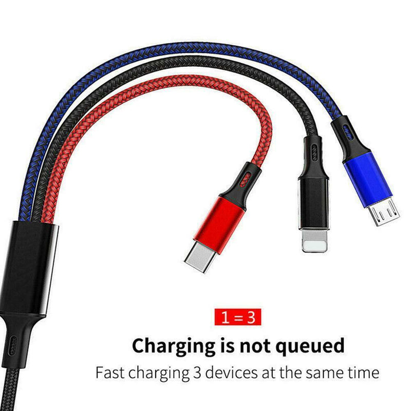 3 In 1 USB Fast Charging Cable Line Multifunction Cell Phone Charger Cord Pretty