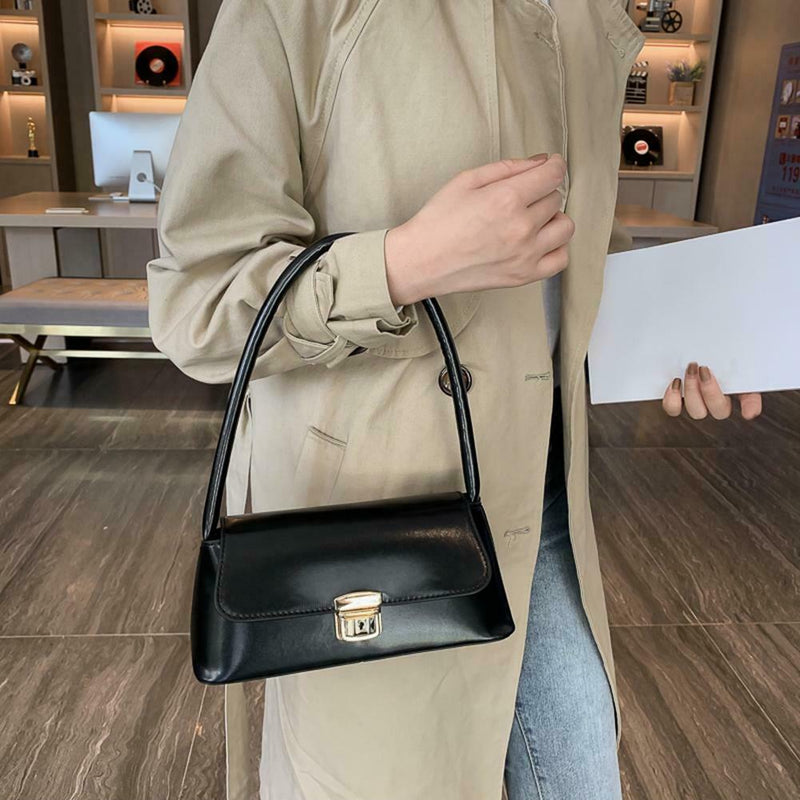 Classic Women Handbag PU Leather Retro Shoulder Bag Shopping Totes (Black)