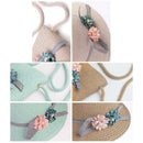 Straw Hats Girls Kids Sun Hats Summer Beach Hats Straw Woven Pocket Beige