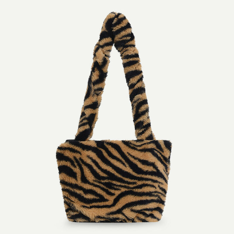 Plush Shoulder Bag Women Winter Fashion Animal Pattern Handbags (Yellow)