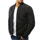 Men Long Sleeve Diamond Stand Collar Winter Padded Jacket (Black L) A