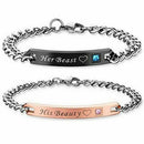 His Beauty Her Beast Alloy His and Her Bracelet Matching Cuban Link Chain W
