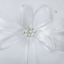 20cmx20cm Satin Flower Beaded Wedding Ceremony Ring Pillow-White L2V7