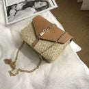Straw Leather Women Messenger Bag Small Flap Shoulder Handbag (Light Brown)