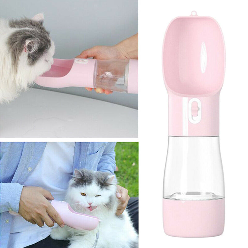 Portable Pet Dog Outdoor Travel Water Bowl Bottle Drinking Food Dish Feeder Pink