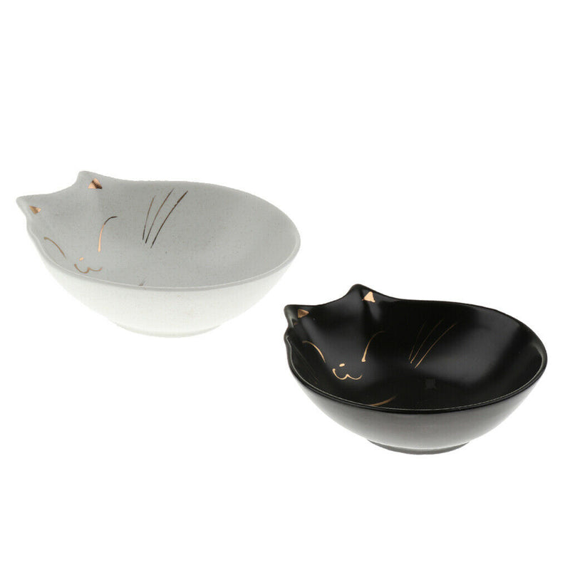2 Pieces Cat Shape Pet Food Bowls Ceramic Feeding Dishs For Flat Face Cat