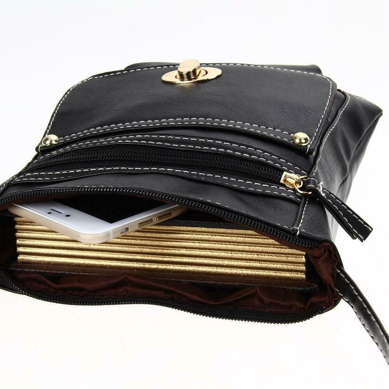Fashion Women Shoulder Bag Satchel Crossbody Bags PU Sling Handbag (Black)
