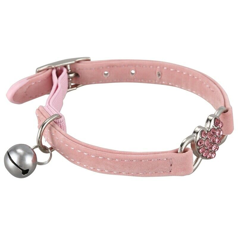Heart charm and bell cat collar safety elastic adjustable with soft velvet  J7V2