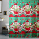 Waterproof Mould Proof Polyester Print Green Santa Claus Shower Curtain