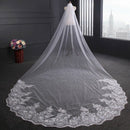 4 Meter White Cathedral Wedding Veils Long Lace Edge Bridal Veil with Comb