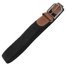 Men Leather Braided Elastic Stretch Metal Buckle Belt Waistband Black
