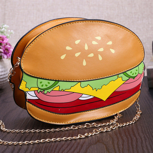 Woman Cupcake PU Chain Bag Popcorn Fries Crossbody Messenger Bag (Hamburger