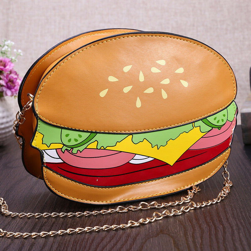 Woman Cupcake PU Chain Bag Popcorn Fries Crossbody Messenger Bag (Hamburger