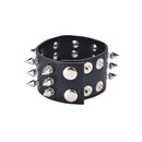 Three Row Spikes Rivet Stud Wide Cuff PU Leather Punk Gothic Rock Bracelet liau