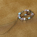 Boho Garden Floral Peace & Love Sign Pendant Long Chain Necklace Jewelry