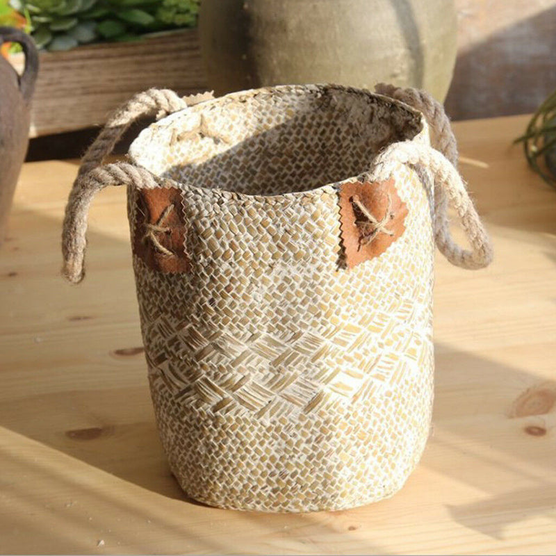 Woven Seagrass Basket Garden Indoor Planter Pot Holder Window Box White S