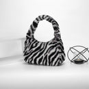 Women Winter Fur Handbag Plush Soft Shoulder Underarm Bag (White Zebra)