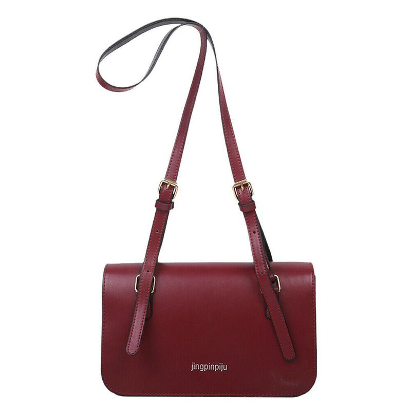 Retro Women Shoulder Bags Flap PU Leather Casual Solid Handbags (Wine Red)