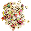 100 Pieces Floral Printed Flower Shape Wooden Buttons for Sewing and Crafts