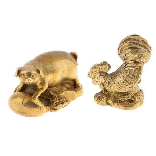 2pcs Traditional Chinese Zodiac Animals Statute Collections, Pig & Rooster