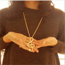 Women Charm Crystal Music Note Rhythm Long Chain Sweater Necklace Pendant Gift