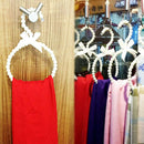 Beaded Bow Scarf Tie Towel Hanger Hook Holder  White with Bowknot