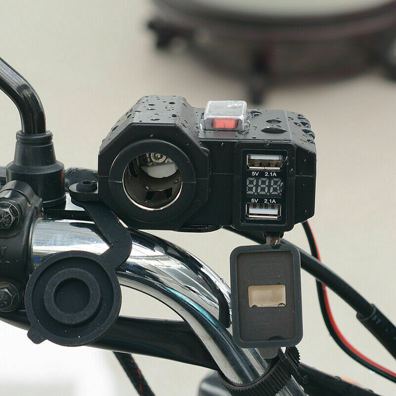Waterproof 12v/24v Motorcycle USB Charger Power Adapter Socket&Voltmeter Disp Hn
