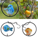 2pcs Hanging Robin Birds Statue Sculpture On Metal Round Ring Decor for Patio