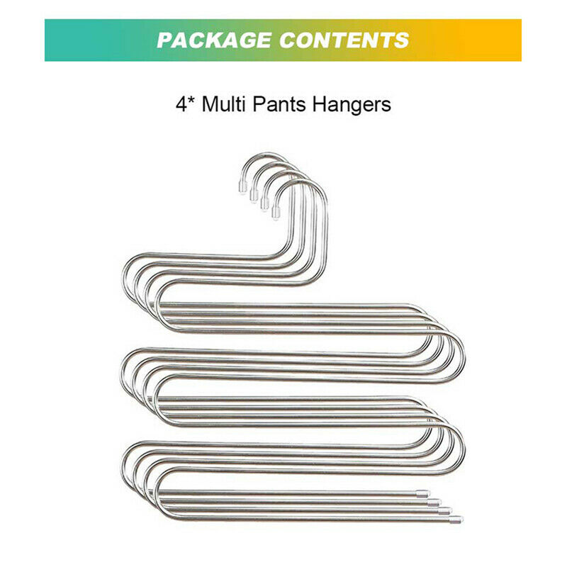 4PCS  Pants Hanger Rack S-type 5 Layers Clothes Belt Hanger Space Saving Sto Gw