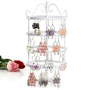 144 Holes 4 Tiers Round Rotatable Earrings Women Jewelry Stand Rack (White) A