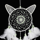 White Cat Dream Catcher Feather Bead Wall Car Hanging Decoration Ornament W
