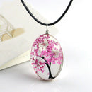 Jewelry Real Dried Flower Necklace Tree Shaped Rope Glass Long Pendant Neck