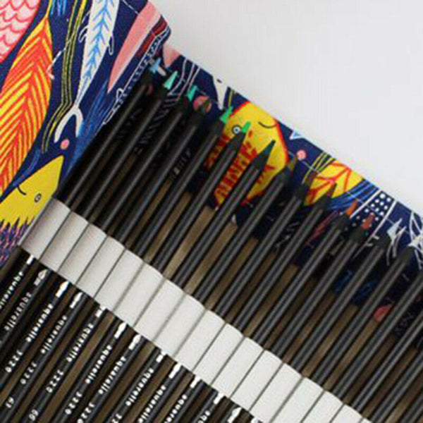 Colored Fish Canvas School Pencil Case 72 Holes Roll Pencil Case Large Pen  B8H5