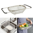 Stainless Kitchen Adjustable Colander Strainer Over The Sink Nonslip Handles