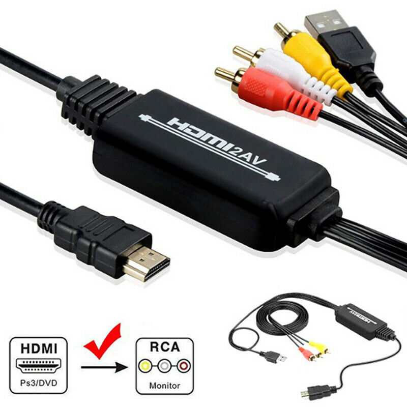 1 Pcs 1.8M (6.1ft) 1080P HDMI to AV Converter 3RCA CVBS Converter Adapter