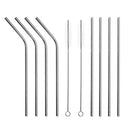 8pcs Stainless Steel Reusable Bent Straight Drink Straws with Cleaner Brush A