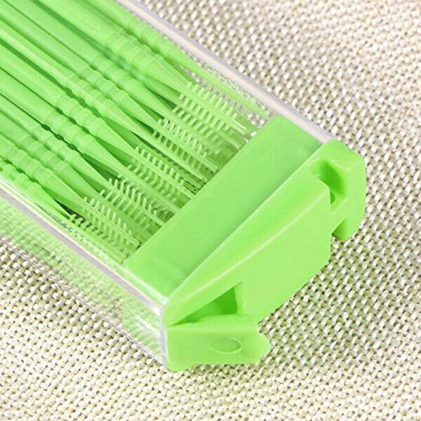 50 Pcs Plastic Toothpicks 2 Way Tooth Picks Interdental Brush Cleaners Port T3X8