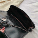 Retro Crossbody Handbag Women Leather Chain Shoulder Messenger Bag (Black) A