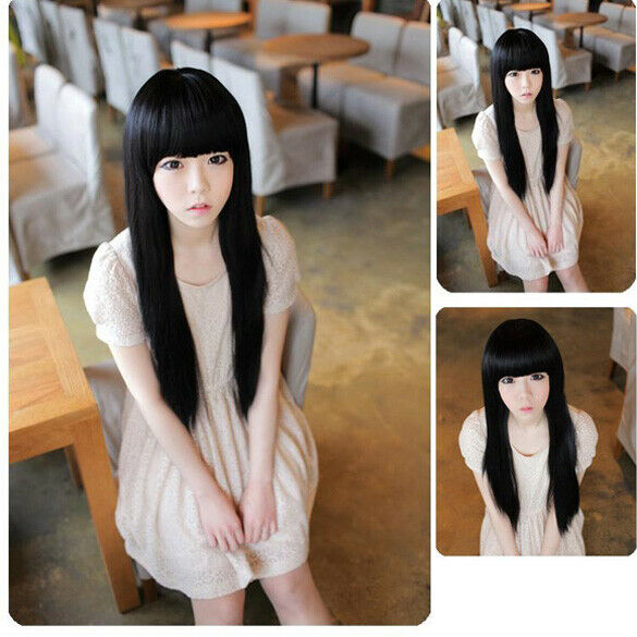 Addorable Girl Lady Long Straight Clip On Hair Extension Black Fibre  60cm  #JT1