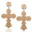 Fashion Big Cross Pendant Earrings Bohemian Flower Ethnic Style Retro Long