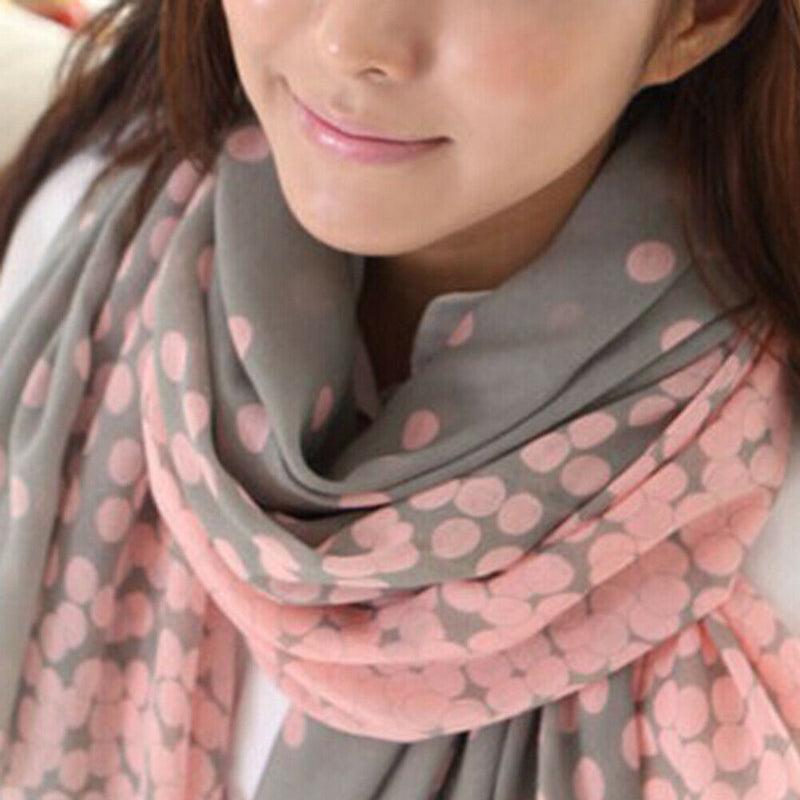 Fashion Women Dot Dual Color Long Soft Voile Scarf Stole Shawl Winter Neck Wrap