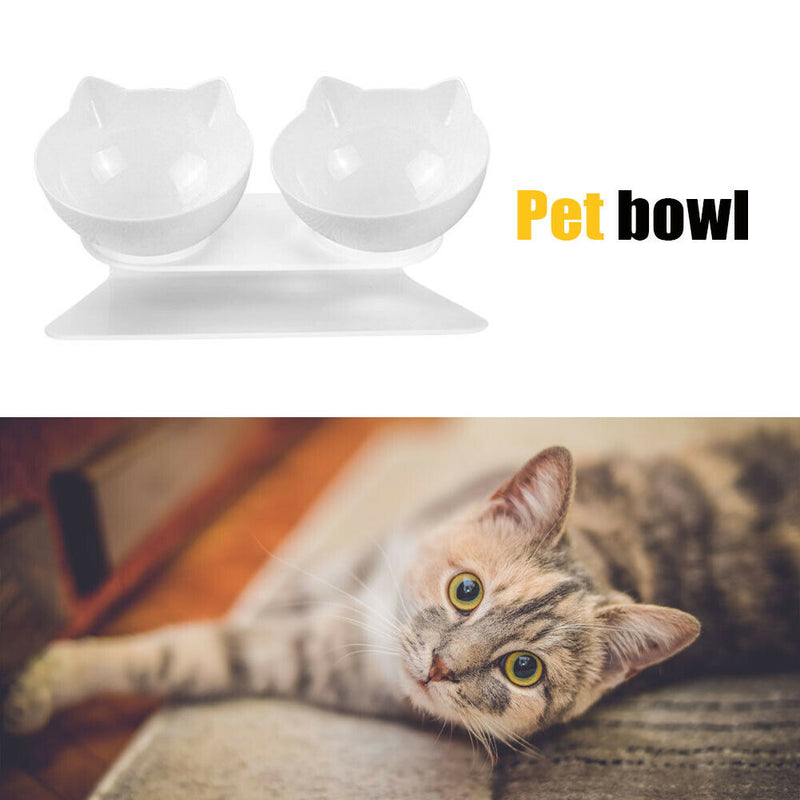 Double Bowls Detachable Tilt Cat Ears Pet Bowl Non-slip Cat Dog Feeder (E)