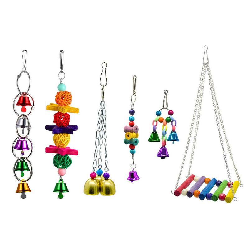 6Pcs Bird Perches Swing Toys Parrot Hanging Bell Pet Cage Hammock Toys for Small