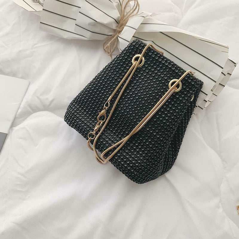 Rhinestone Shoulder Messenger Handbags Women Crossbody Bucket Bags (Black) A