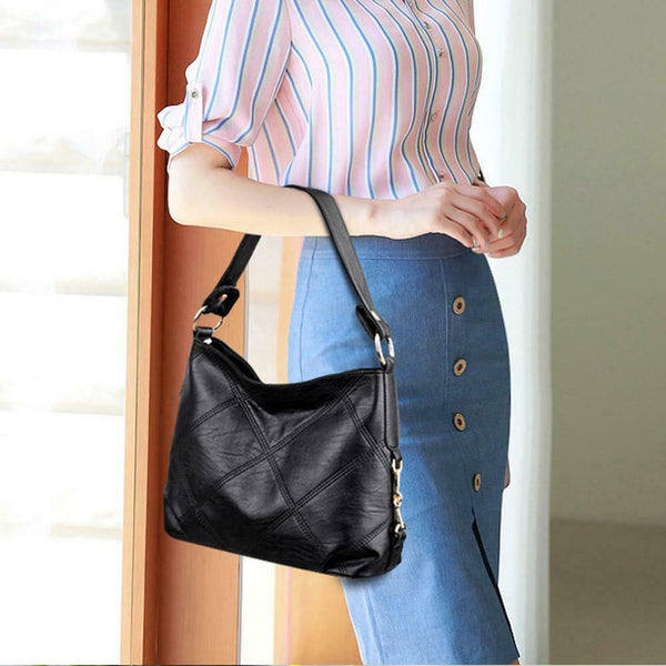 Women Bag Soft PU Leather Messenger Totes Handbags Shoulder Bags(Black)