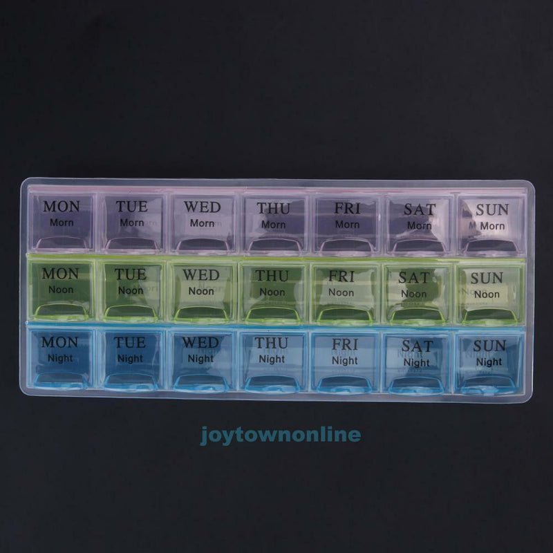 7 Day Weekly Transparent 21 Compartment Tablet Pill Box Holder Case Container