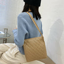 Women Lattice Pattern Shoulder Underarm Bags PU Portable Handbag (Khaki)
