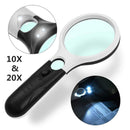 Interchangeable 2 Main Lens 10X/20X Handheld Magnifier LED Magnifying Glass